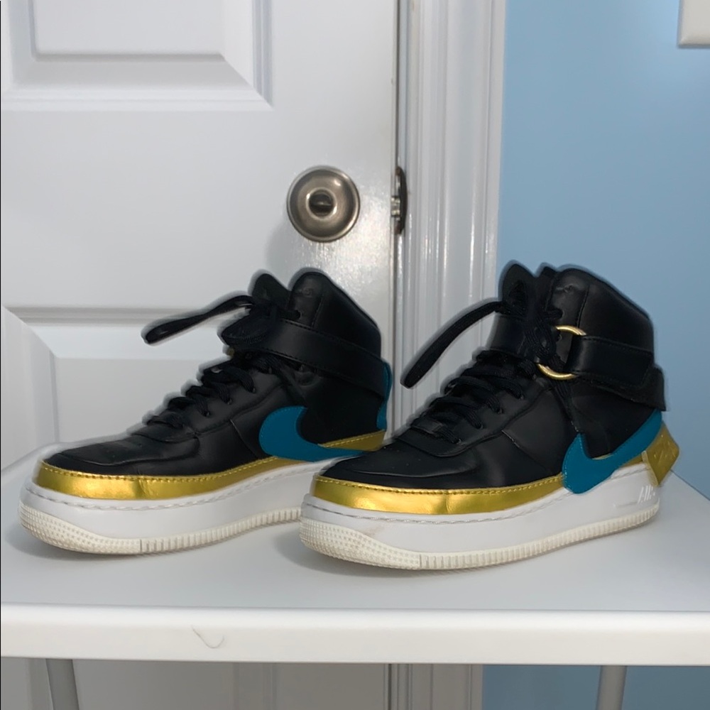 Nike Black and Gold Air Force 1 Sneakers